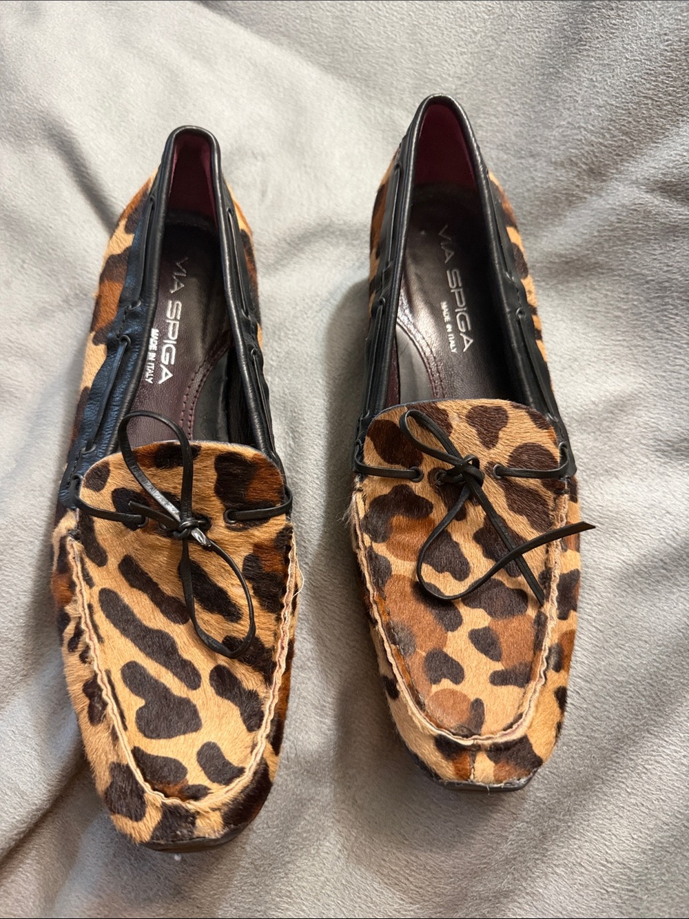 Via Spiga Leopard Print Slip-On Loafers - Brown & Black